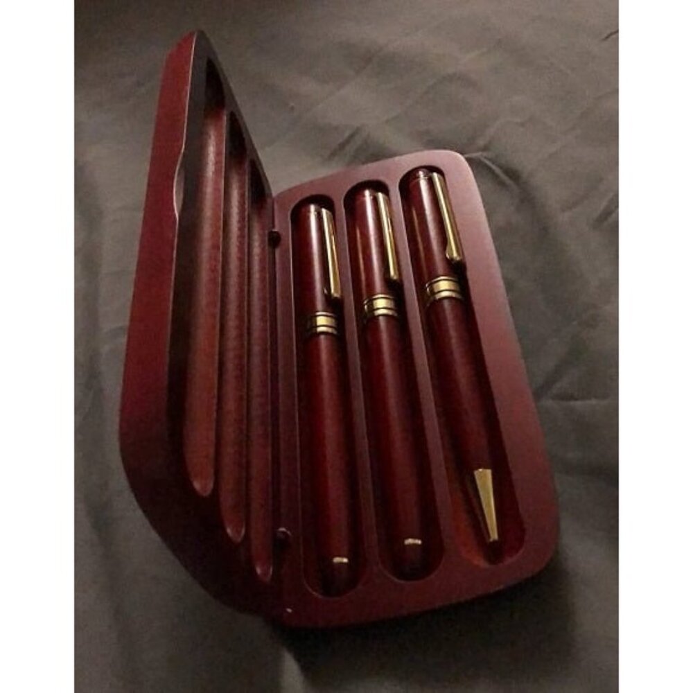 New 3 Pcs Wooden Pens Set with Gift Case/Best Writing Fountain Fancy Ballpoint